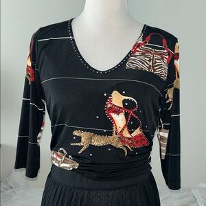Valentina M black bling zebra leopard tiger high heels Graphic 3/4 Sleeve Top